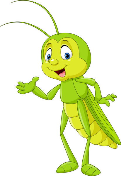 Cartoon grasshopper presenting