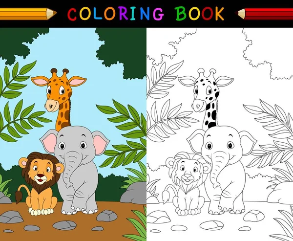 Libro para colorear animal safari de dibujos animados — Archivo Imágenes Vectoriales