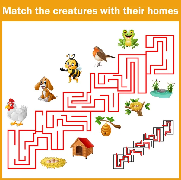 Match creatures with their homes — Stock Vector