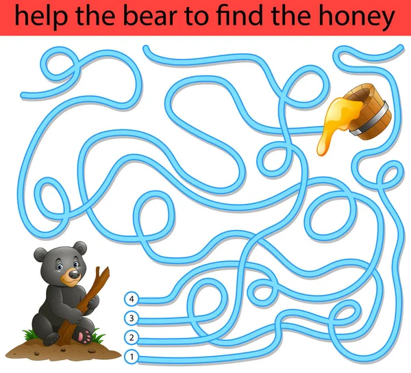 Help the honey bear to find honey — Stock Vector