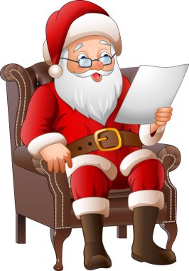 Çizgi film Noel Baba onun koltuk oturma ve bir mektup okuma