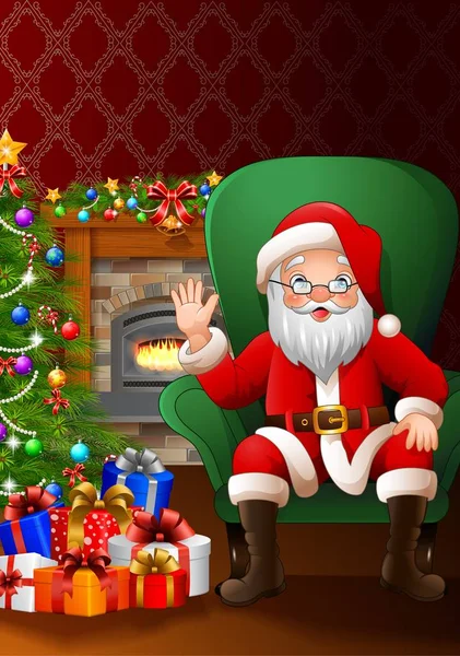 Papai Noel sentado na sala de estar —  Vetores de Stock