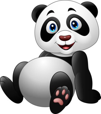 Beyaz arka plan üzerinde izole karikatür komik panda oturma