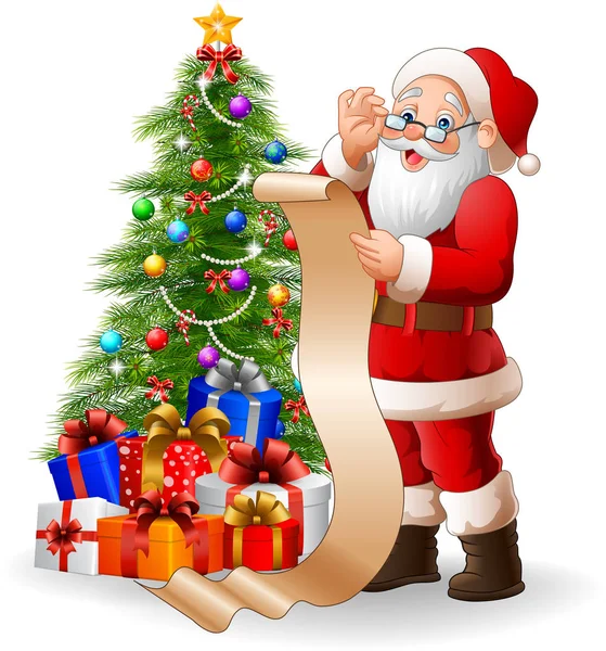 Santa claus lezen van een lange lijst van geschenken — Stockvector
