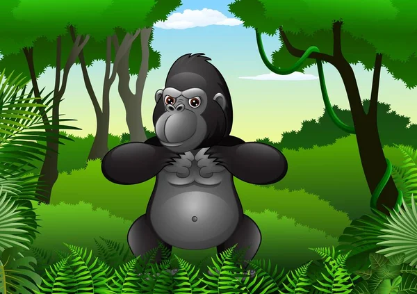 Cartoon gorilla in the savannah landscape — Stock Vector