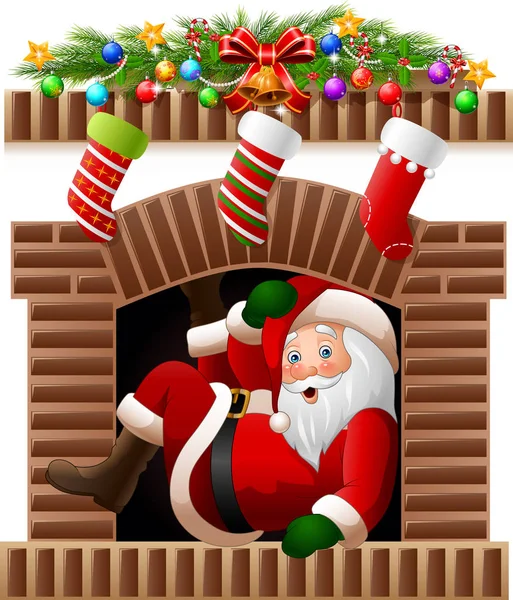 Santa claus in de open haard — Stockvector