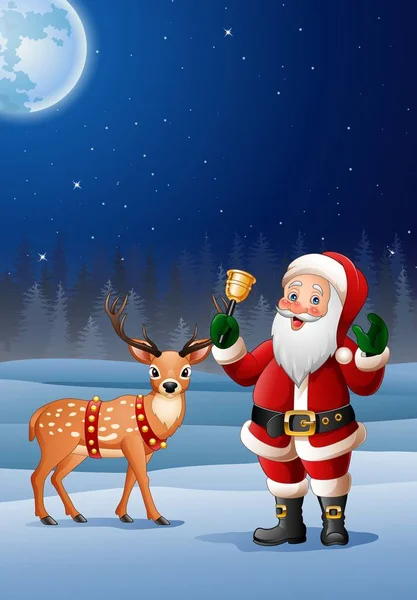 サンタ クロースとクリスマス背景漫画のベルが鳴っています。 — ストックベクタ