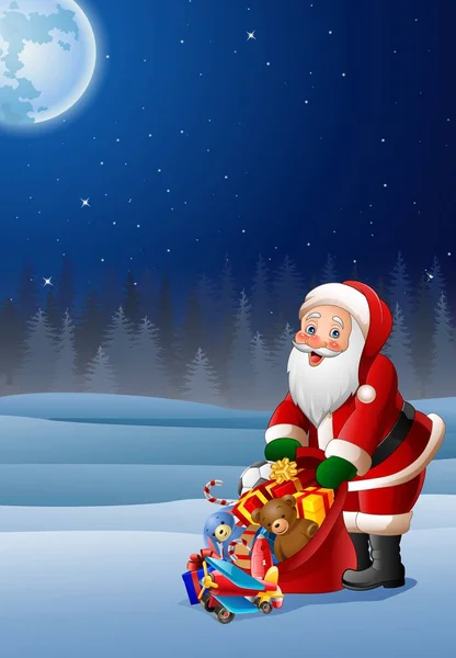 Jul bakgrund med Santa Clause innehav påse med presenter — Stock vektor