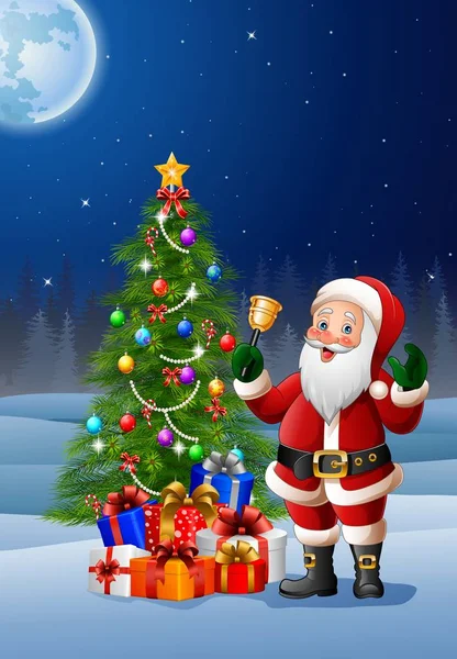 Weihnachten Hintergrund mit Weihnachtsmann klingelt Glocke — Stockvektor