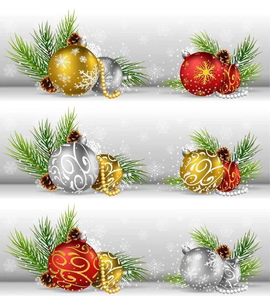 Рождественский фон с шишкой, мячом и пихтой — стоковый вектор