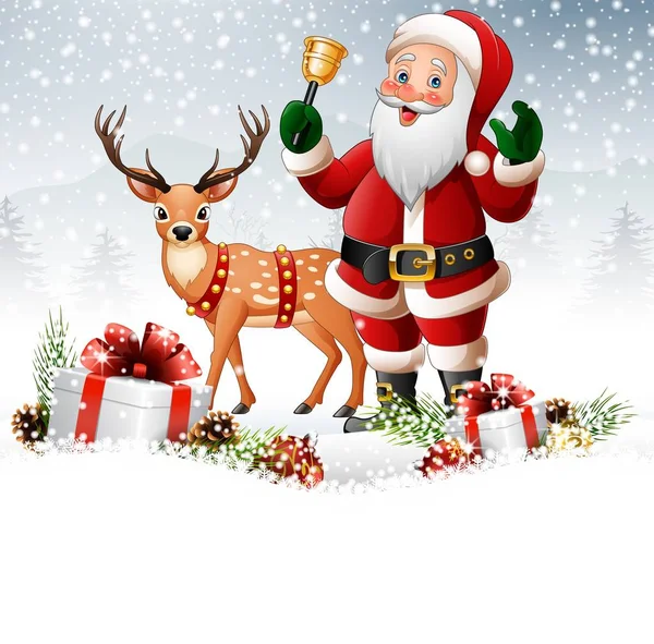 Vánoční pozadí s Santa Claus zvoní zvonek — Stockový vektor
