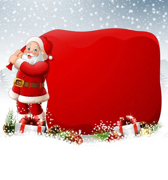 Boże Narodzenie tło z Santa ciągnie ogromny worek — Wektor stockowy