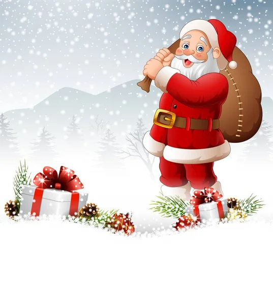 Kerstmis achtergrond met Santa draagtas — Stockvector