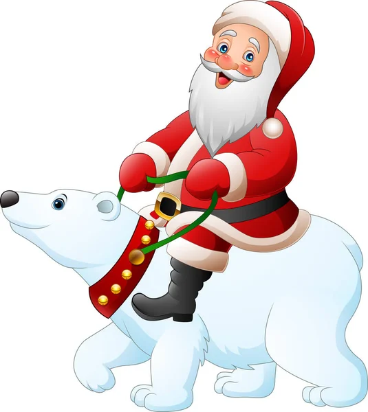 Desenhos animados Papai Noel equitação urso polar — Vetor de Stock