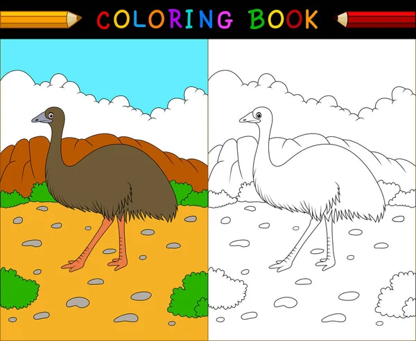Книга-раскраска Cartoon emu, серия австралийских животных — стоковый вектор