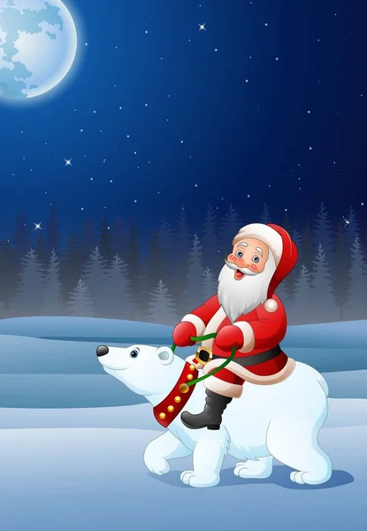 Dessin animé Père Noël équitation ours polaire — Image vectorielle