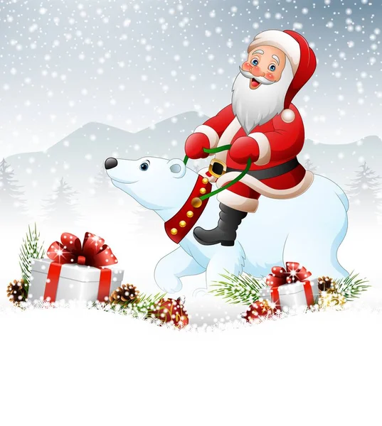 Fundo de Natal com Papai Noel equitação urso polar — Vetor de Stock