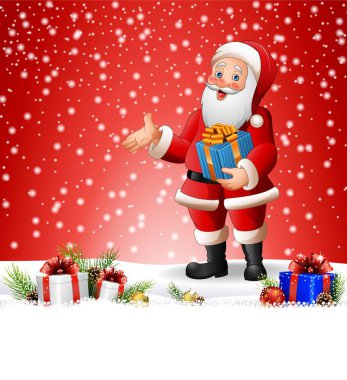Çizgi film Noel Baba hediye kutusu holding