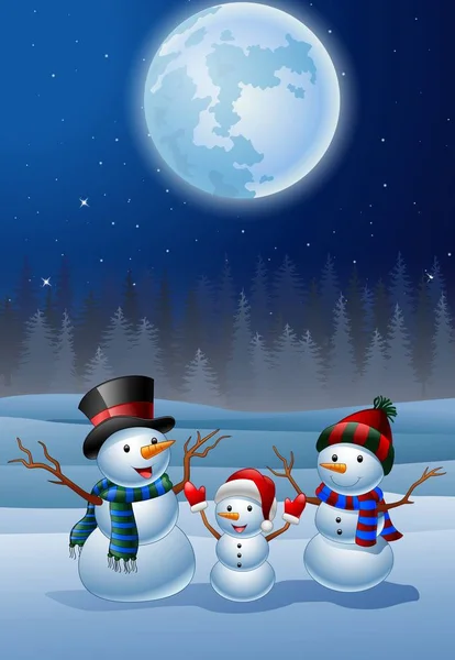 クリスマス背景を持つ漫画雪だるまのセット — ストックベクタ