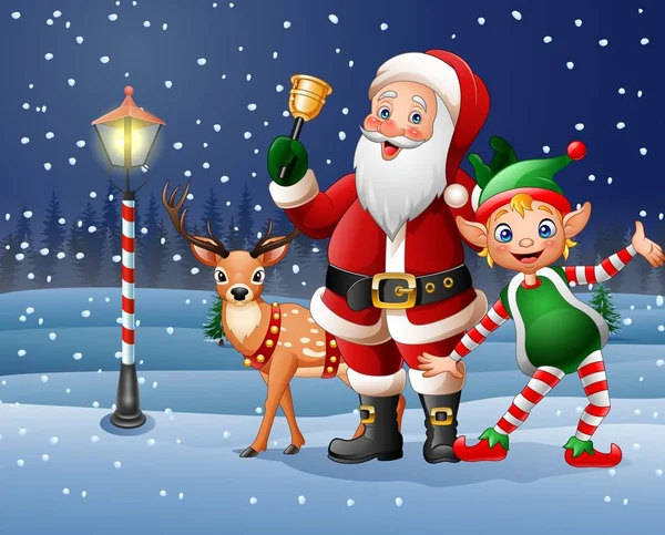 Kerstmis achtergrond met Santa Claus, herten en elf — Stockvector
