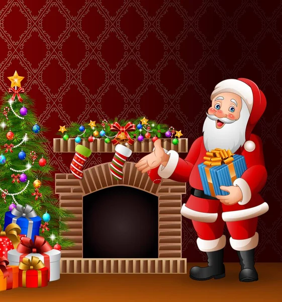 Cartoon Santa Claus houden van een doos van de gift — Stockvector