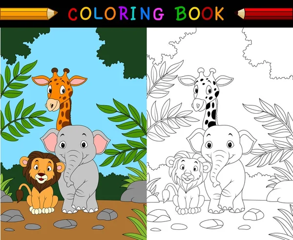 Libro Para Colorear Animal Safari Dibujos Animados — Archivo Imágenes Vectoriales