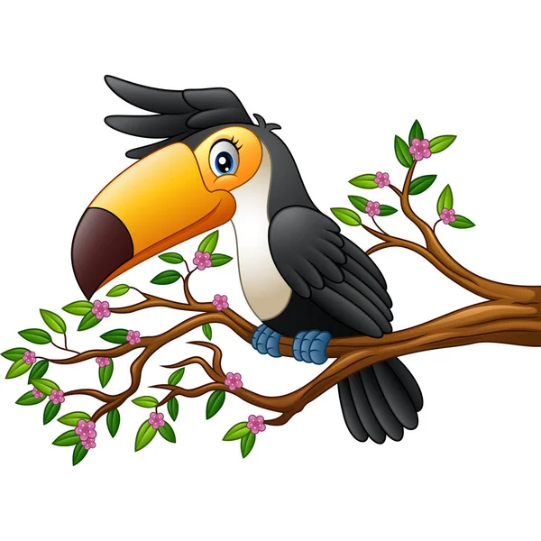 卡通搞笑巨嘴鸟在树枝上 — 图库矢量图片