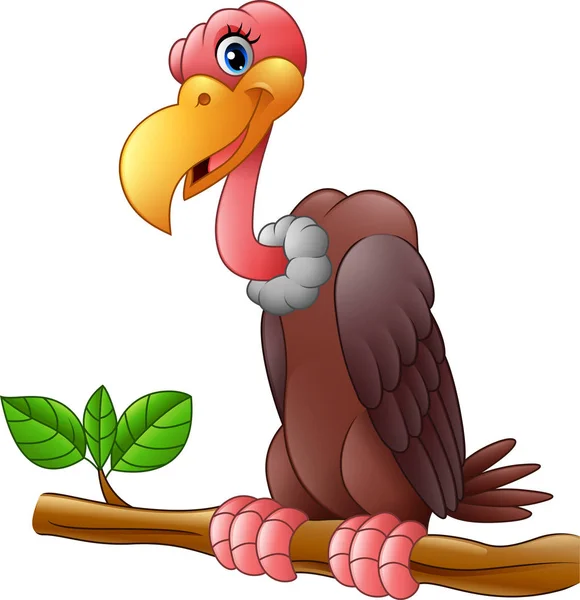 Caricature Vulture Sur Une Branche Arbre — Image vectorielle