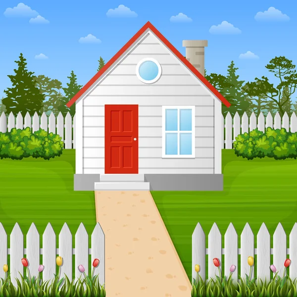 Small house with fence and garden  Stock Vector 
