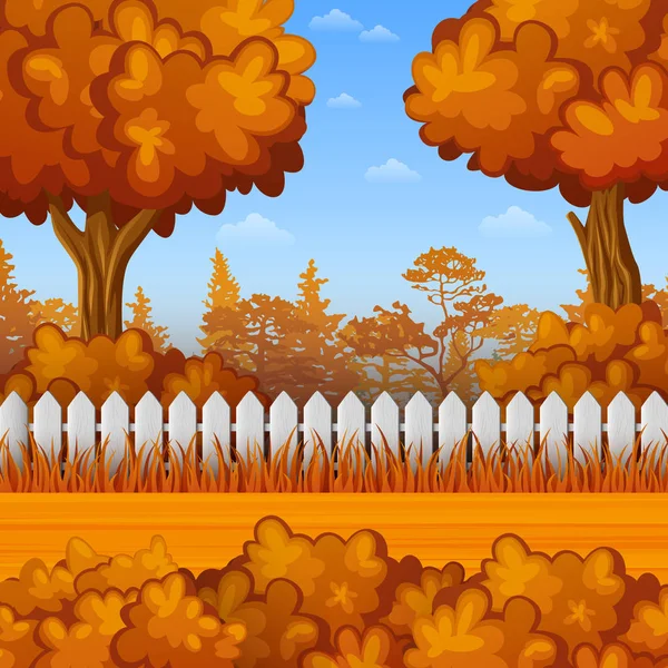 Осенний Пейзаж Деревянным Забором — стоковый вектор