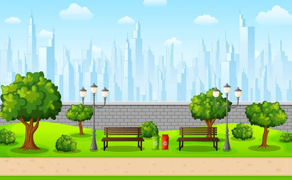 Зеленый Городской Парк Городскими Зданиями — стоковый вектор