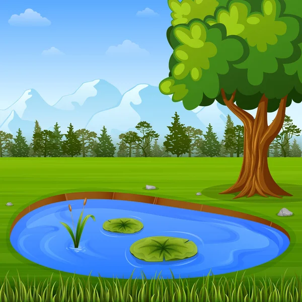 Beautiful Nature Landscape Mountains Water Pond — Stock Vector