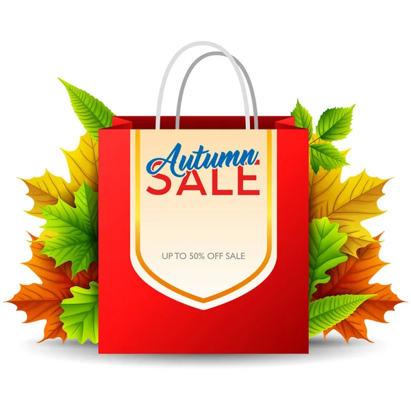 Einkaufstasche Mit Herbstverkauf Isoliert Auf Weißem Hintergrund — Stockvektor