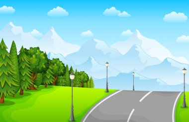 Yeşil dağlar ve yol, yatay