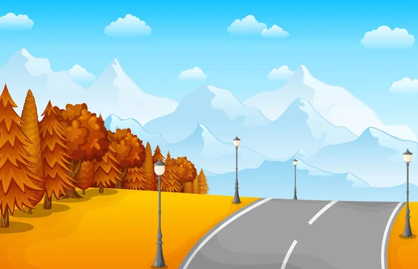 山と道の秋景色 — ストックベクタ