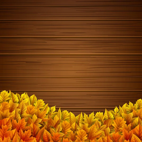 有秋天叶子的木制背景 — 图库矢量图片