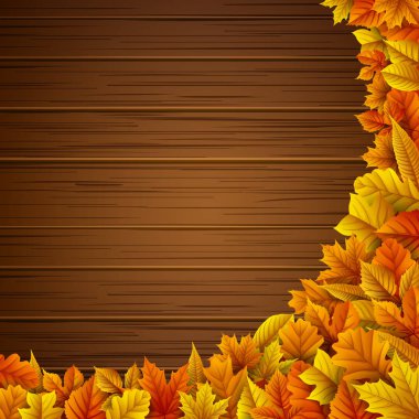 Sonbahar yapraklı ahşap arkaplan