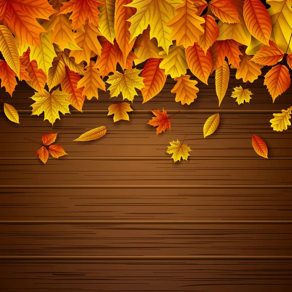 Dřevěné Pozadí Padajícím Podzimním Listí — Stockový vektor