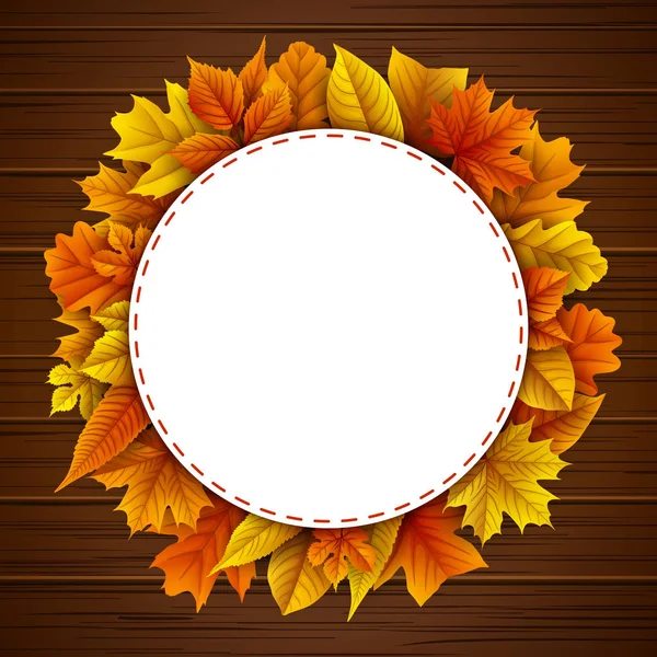 Frame Autumn Leaves Wooden Background — Stock Vector