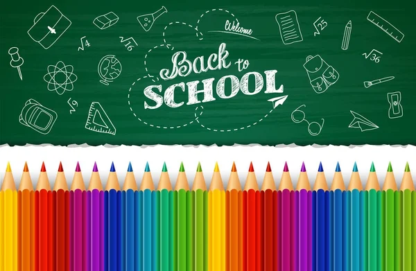 Willkommen Zurück Der Schule Hintergrund Mit Handgezeichneten Kritzelelementen Und Bunten — Stockvektor