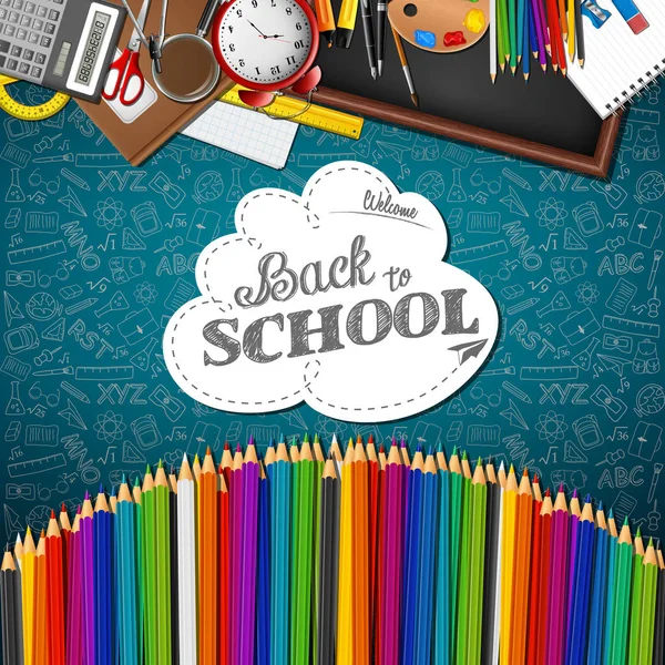 Welcome Back School Colored Pencils School Supplies — Stock Vector