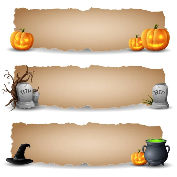 Horizontale Banners Halloween Met Pompoen — Stockvector