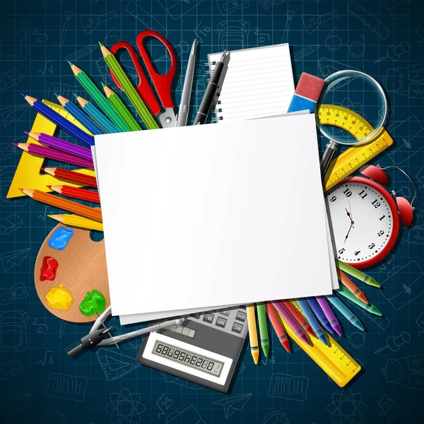 Back School School Supplies Blank Paper — Stock Vector