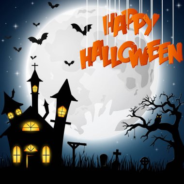 Cadılar Bayramı arka plan dolunay kilise ile