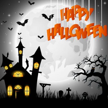 Cadılar Bayramı arka plan dolunay kilise ile