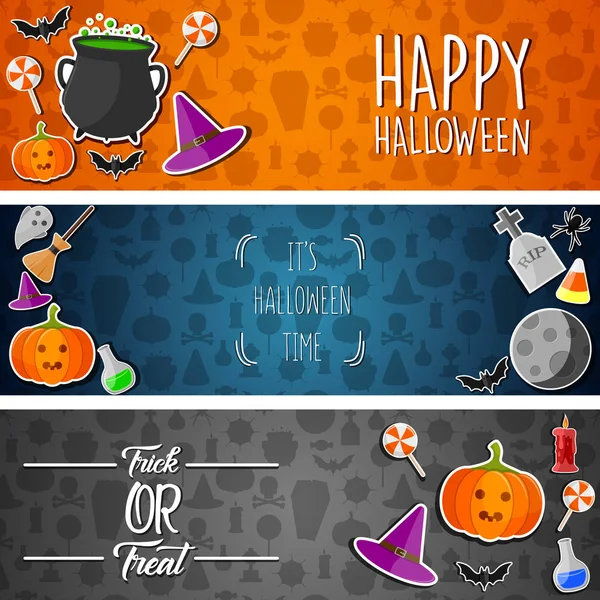 Banner Halloween Con Pegatinas Icono Plano — Archivo Imágenes Vectoriales