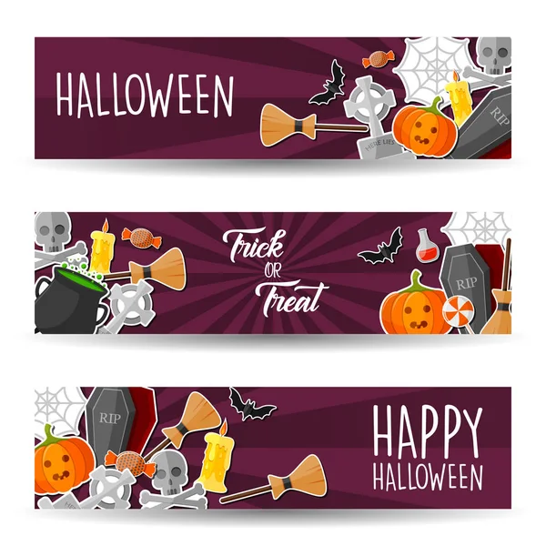 Banners Horizontales Halloween Con Símbolos Halloween — Vector de stock