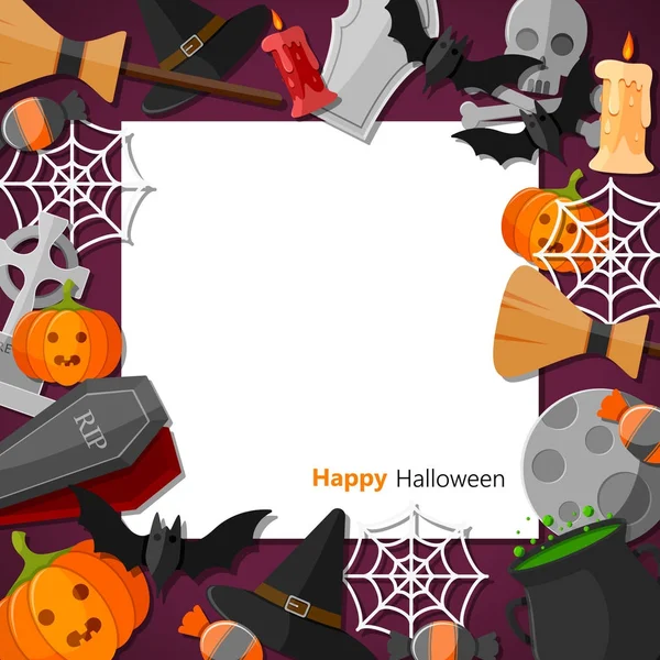 Halloween Platt Halloween Ikoner Med Fyrkantig Ram — Stock vektor
