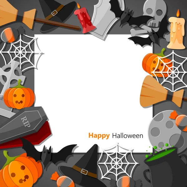 Halloween Platt Halloween Ikoner Med Fyrkantig Ram — Stock vektor