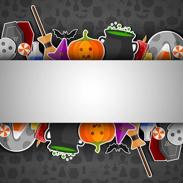 Halloween Banner Mit Flachen Symbolaufklebern Auf Grauem Hintergrund — Stockvektor